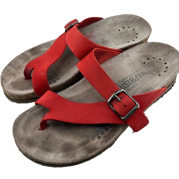 Mephisto HELEN Red Leather Toe Thong Sandals Sz 35 /US 5 - Picture 1 of 5